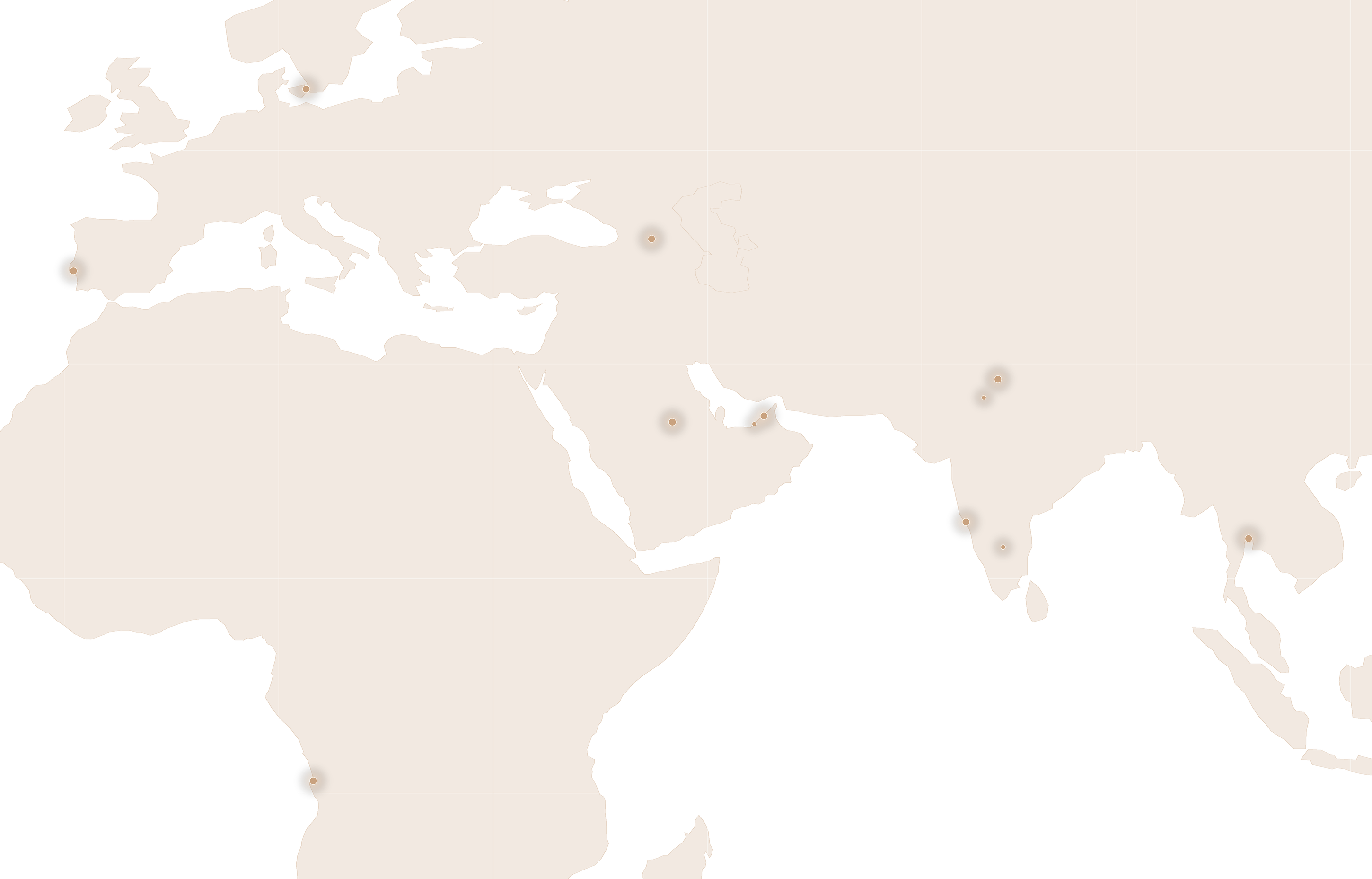 Map of delivery locations across Europe, the Middle East, Africa and Asia
